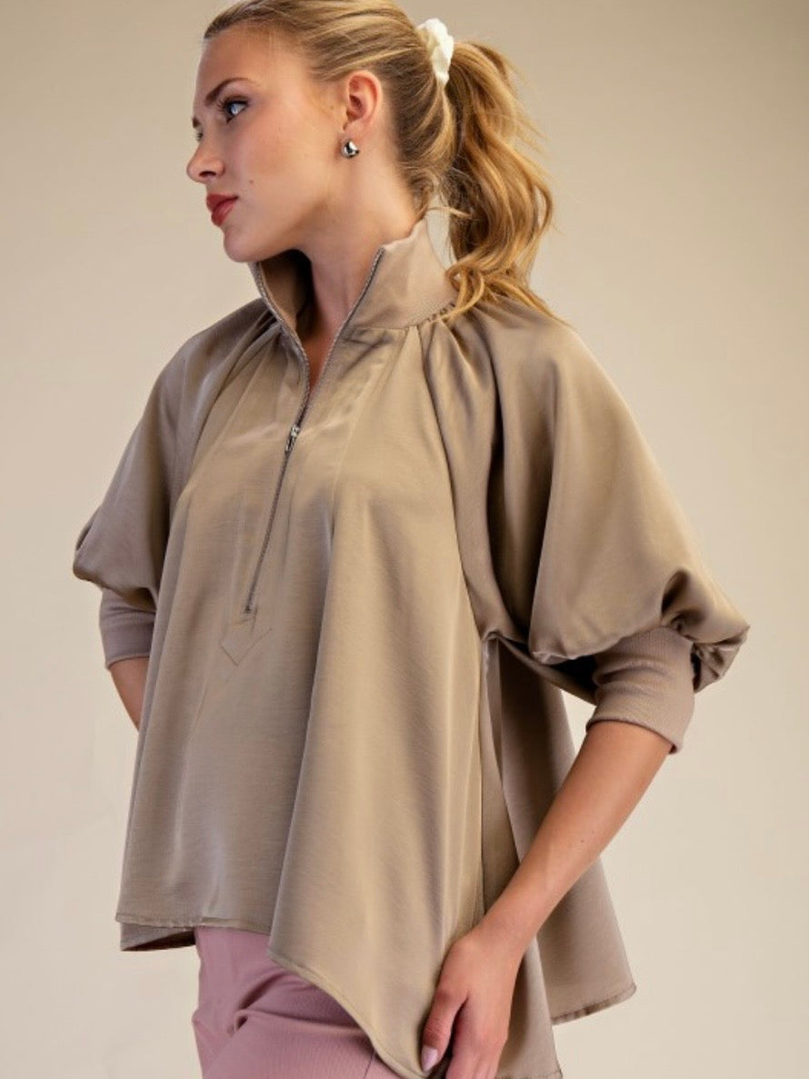 Mock Neck Puff Sleeve Blouse