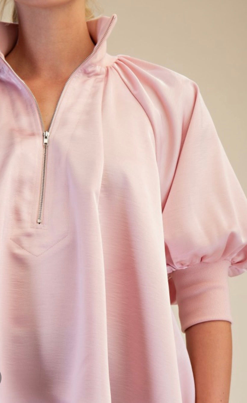 Mock Neck Puff Sleeve Blouse