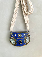 Load image into Gallery viewer, Priya Bag Blue with ivory macrame strap
