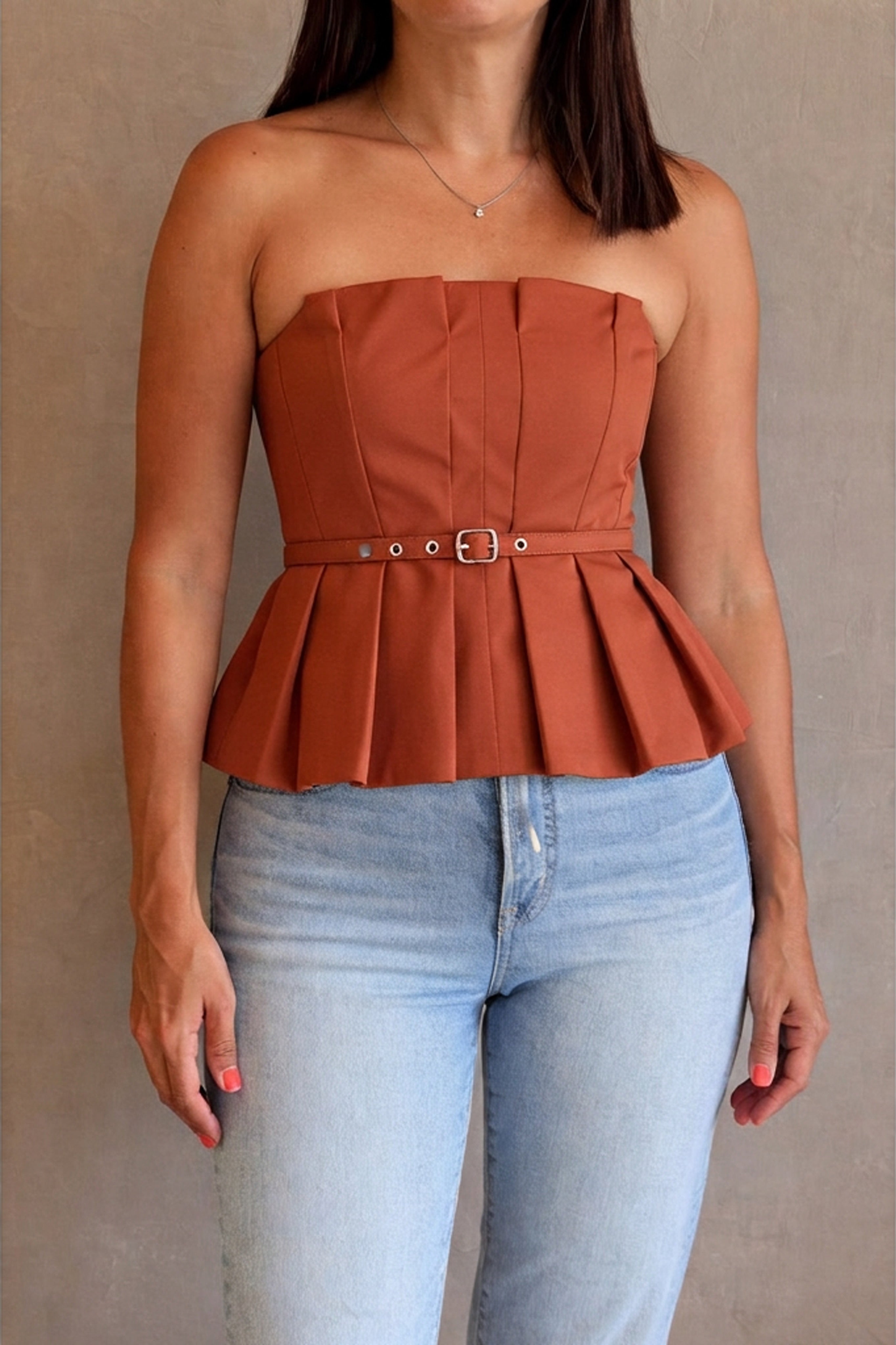 Peplum terracota top