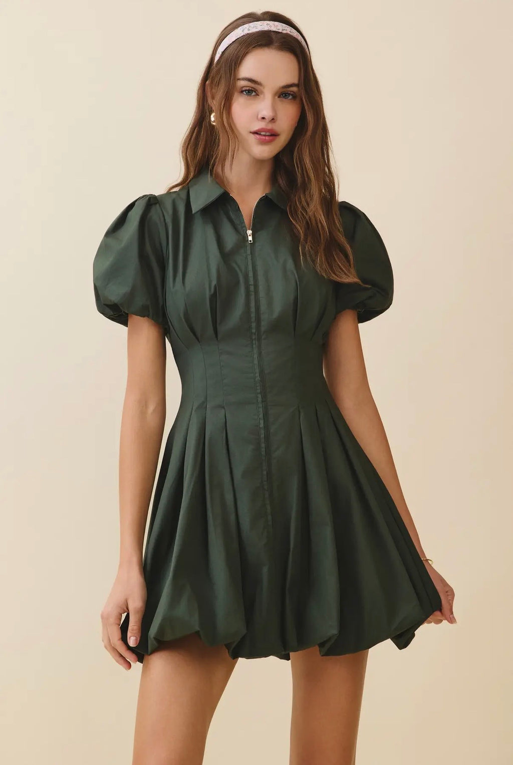 Military puff sleeve dress