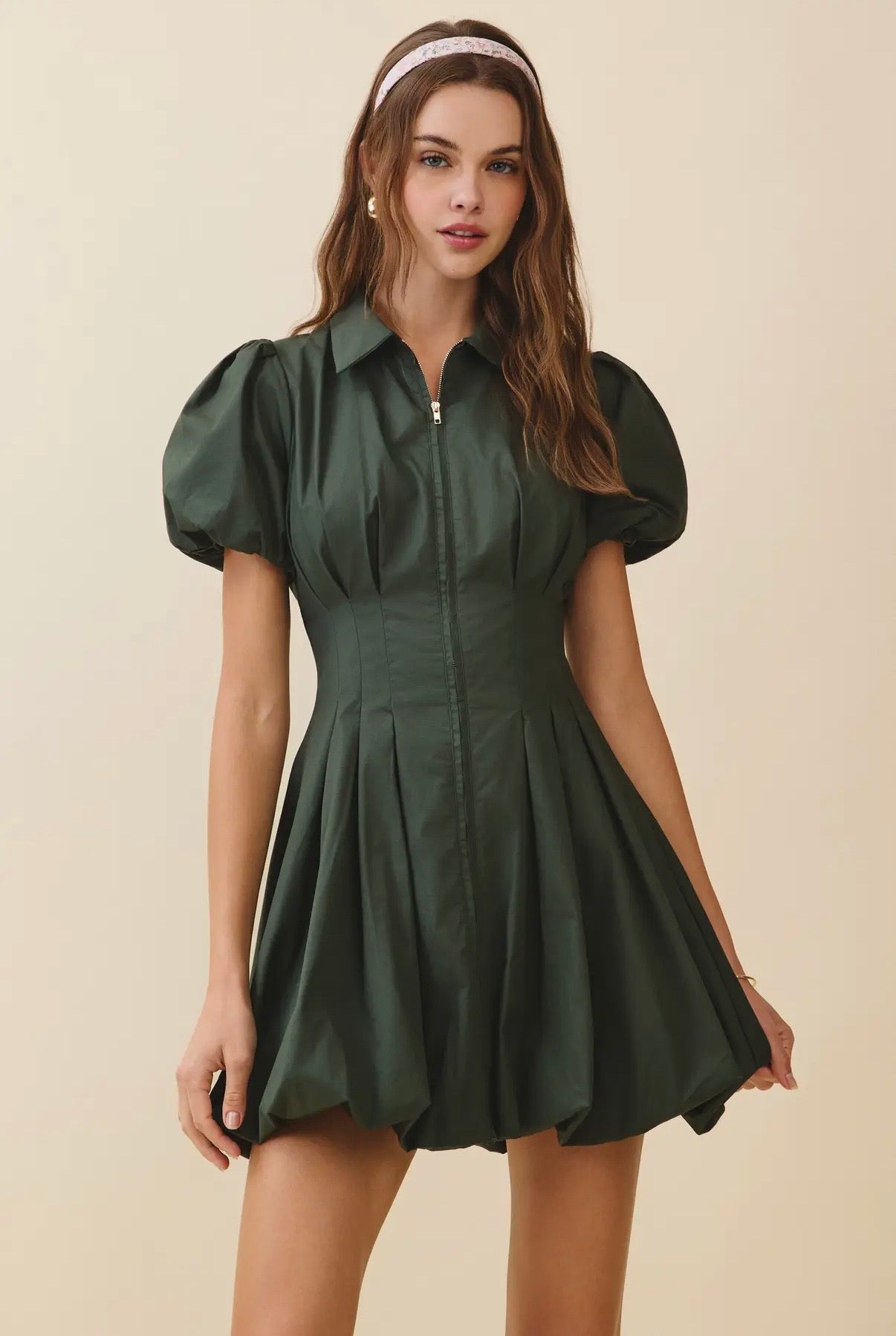 Military puff sleeve dress