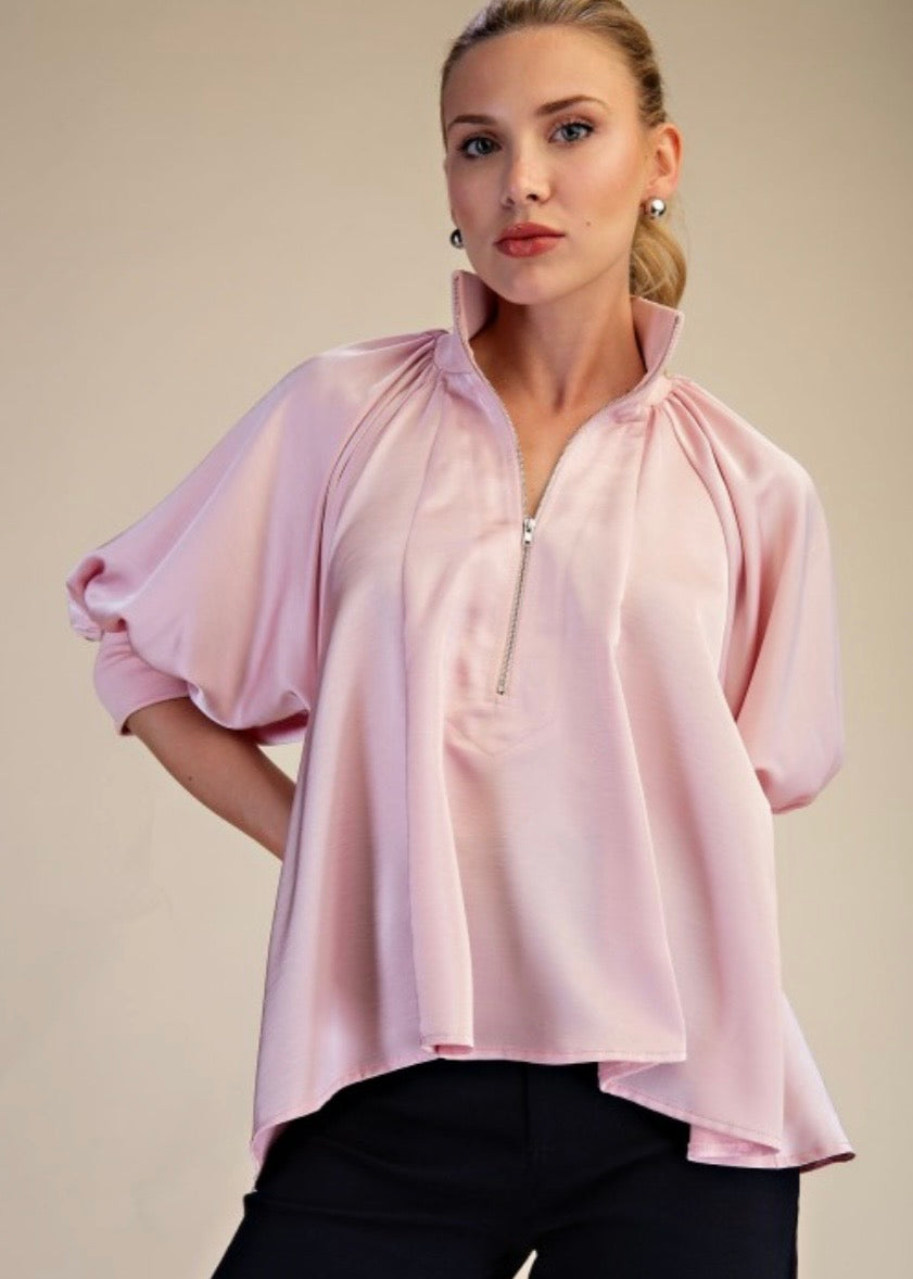 Mock Neck Puff Sleeve Blouse