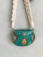 Load image into Gallery viewer, Gold Hamsa Bag with ivory macrame strap
