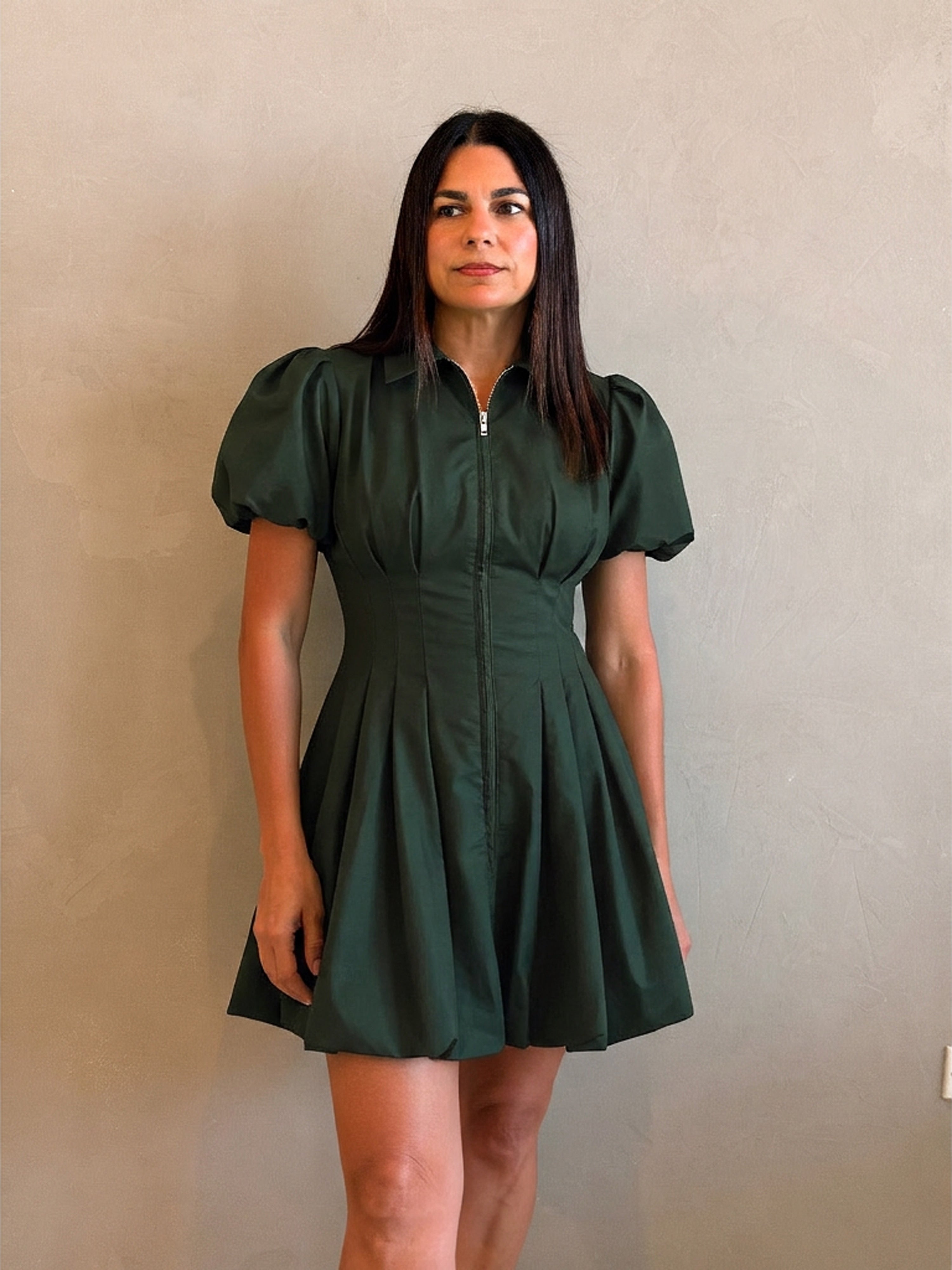 Military puff sleeve dress