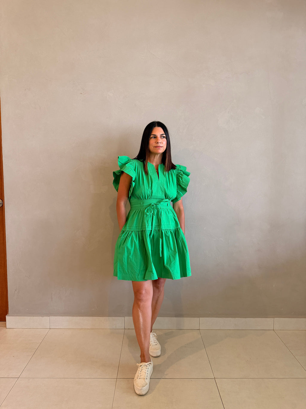 Flutter Sleeve Poplin Mini Dress