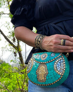 Load image into Gallery viewer, Gold Hamsa Bag with ivory macrame strap
