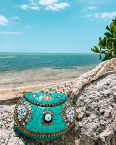 Priya Bag Blue with ivory macrame strap