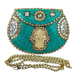 Load image into Gallery viewer, Gold Hamsa Bag with ivory macrame strap
